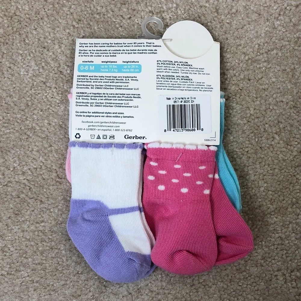 Gerber 4-Pack Baby Socks in Blue, Pink, Purple, White